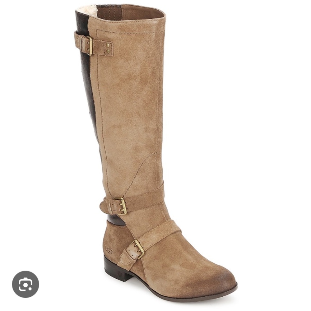 Ugg Cydnee Riding Boots Knee High Tall in Fawn Brown Suede Leather Sheepskin 8